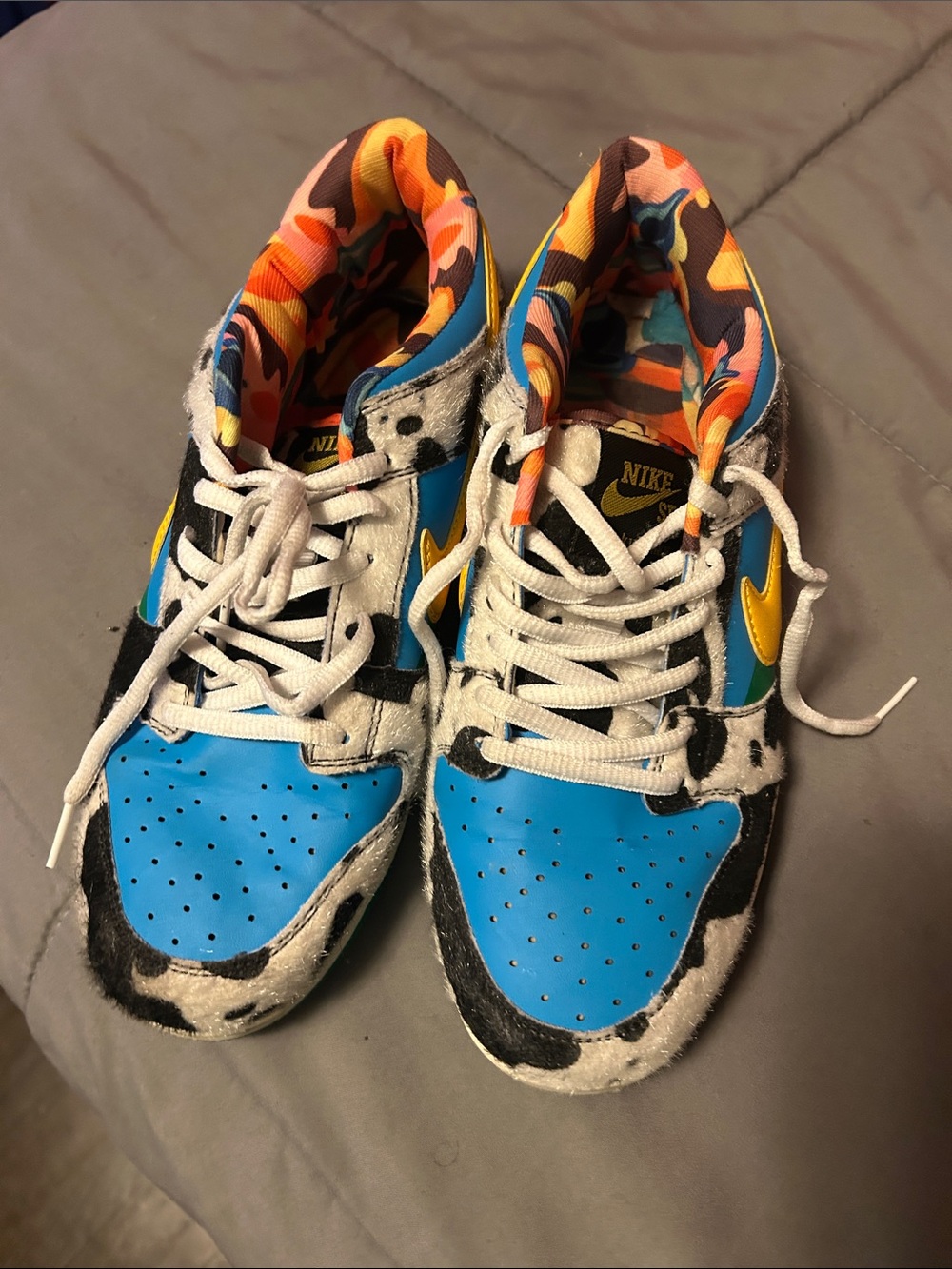 Nike Kids Blue & Yellow Cow Print Camo Lined Sneakers